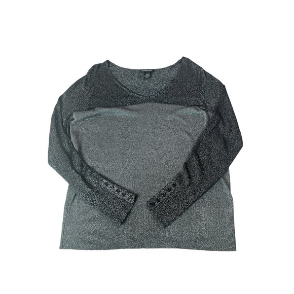 Lane Bryant Sparkle  Silver Metallic Long‎ Sleeve V Neckline Button Cuff Sweater - Picture 9 of 13